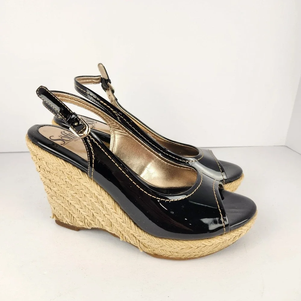 Sofft Women's‎ Slingback Platform Preppy Espadrilles Sandals Black Size 7.5M